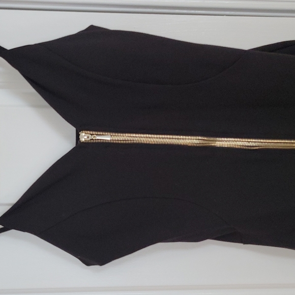 Stretchy Black Slim bodycon fitted Cocktail Dress w Gold Zipper Large - Picture 4 of 16